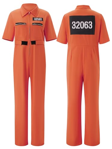 Anuedgis Erwachsenenkostüm für Erwachsene, Halloween, Orange, Gefängnis-Overall, Kriminellin, Outfit für Karneval, Cosplay, Mottoparty (B-Orange, S) von Anuedgis