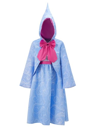 Anuedgis Frauen Halloween Fee GodMother Kostüm Ärmelloses Hemdkleid mit Kapuzenumhang Aschenputtel Cosplay Kostüme für Karneval Mottoparty (A-Blau, M) von Anuedgis