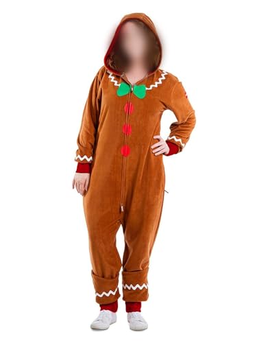 Anuedgis Lebkuchenmann-Kostüm für Erwachsene, lustig, langärmelig, mit Kapuze, einteiliger Overall für Weihnachten, Cosplay, Mottoparty (A-Brown Damen, S) von Anuedgis