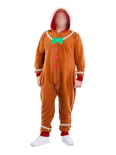 Anuedgis Lebkuchenmann-Kostüm für Erwachsene, lustig, langärmelig, mit Kapuze, einteiliger Overall für Weihnachten, Cosplay, Mottoparty (A-Brown Men, XL) von Anuedgis