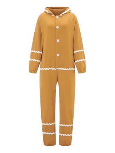 Anuedgis Lebkuchenmann-Kostüm für Erwachsene, lustig, langärmelig, mit Kapuze, einteiliger Overall für Weihnachten, Cosplay, Mottoparty (C-Gelb Damen, S) von Anuedgis