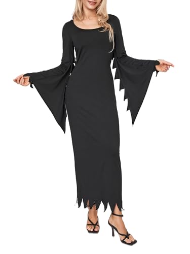 Anuedgis Vampir-Hexenkostüm für Damen, Gothic, Fledermaus, langärmelig, mit Kapuze, für Cosplay, Mottoparty (A-Schwarz, S) von Anuedgis