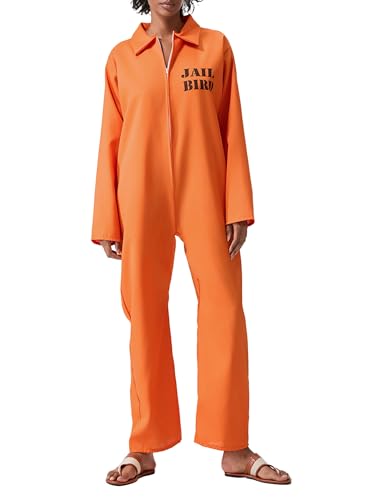 Erwachsene Halloween Gefangener Overall Orange Gefangener Overall Kesselanzug Sträfling Räuber Faschingskostüm für Karneval Mottoparty (C-Orange, L) von Anuedgis