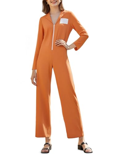 Erwachsene Halloween Gefangener Overall Orange Gefangener Overall Kesselanzug Sträflingsräuber Faschingskostüm für Karneval Mottoparty (D-Dunkelgelb, L) von Anuedgis