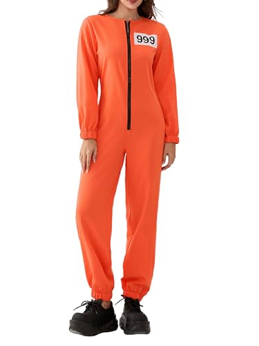 Erwachsene Halloween Gefangener Overall Orange Gefangener Overall Kesselanzug Sträflingsräuber Faschingskostüm für Karneval Mottoparty (D-Orange, L) von Anuedgis
