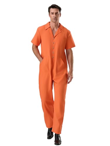 Erwachsene Halloween Orange Gefangenen Kostüm Kurzarm Gefängnisoverall Kriminelle Insasse Outfit für Karneval Cosplay Mottoparty (A-Men, XXL) von Anuedgis