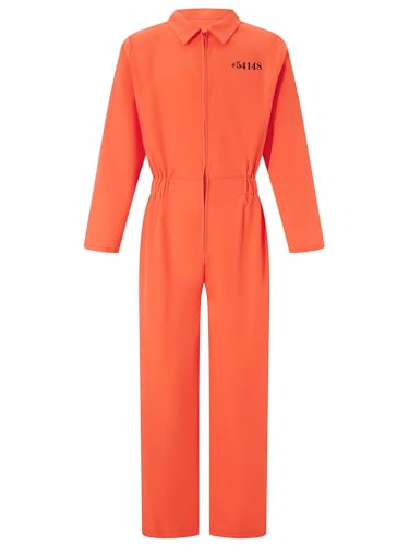 Erwachsene Halloween Orange Gefangener Overall Lange Ärmel Gefängnisoveralls Kriminelle Insasse Faschingskostüm für Karneval Party (A-Men, XL) von Anuedgis
