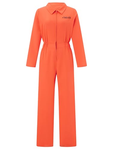 Erwachsene Halloween Orange Gefangener Overall Lange Ärmel Gefängnisoveralls Kriminelle Insassin Faschingskostüm für Karneval Party (A-Damen, L) von Anuedgis