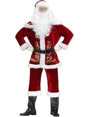 Erwachsenenkostüm Mr & Mrs Claus aus rotem Samt, Weihnachtsmannkleid, Gürtel, Hut-Set, Weihnachten, Cosplay, Party, Verkleidung (A-Men, M) von Anuedgis
