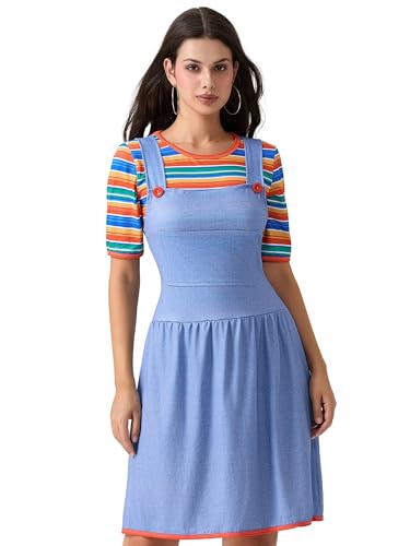 Familie Matching Halloween Creepy Killer Doll Costume Classic Rainbow Stripe Shirt and Skirt Set for Carnival Cosplay Party (Mom, M, A-Blau) von Anuedgis