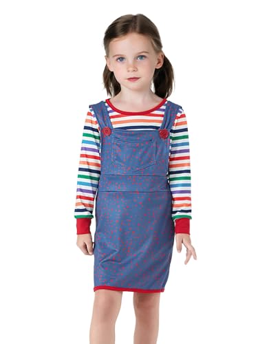 Family Matching Halloween Creepy Killer Doll Costume Classic Rainbow Stripe Shirt and Skirt Set for Carnival Cosplay Party (B-Kid, 7-8 Years) von Anuedgis