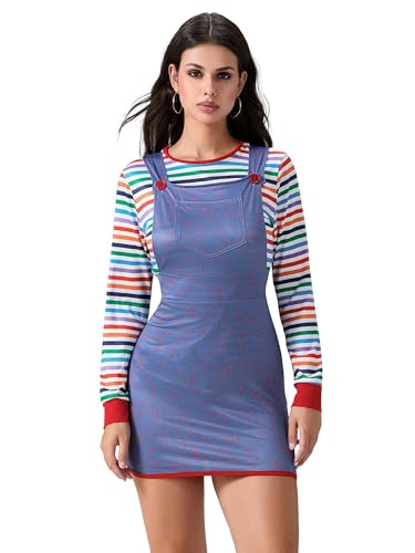 Family Matching Halloween Creepy Killer Doll Costume Classic Rainbow Stripe Shirt and Skirt Set for Carnival Cosplay Party (B-Mom, M) von Anuedgis