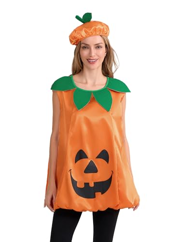 Halloween Kürbis Kostüm Erwachsene Ärmellos Laterne Kürbis Kostüm mit Hut Lustige Kürbis Verkleidung für Karneval Maskerade Party (A-Orange, S) von Anuedgis