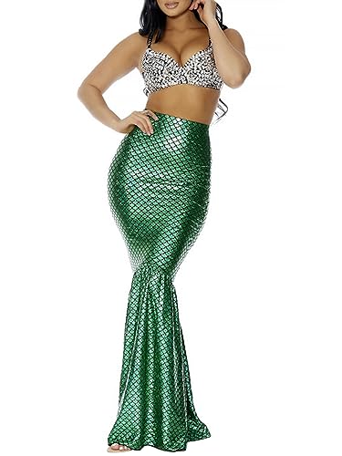 Halloween-Meerjungfrau-Kostüme für Damen, hohe Taille, figurbetont, Fischschwanz-Röcke für Cosplay, Mottoparty, Rollenspiel, Party-Outfits (A-Grün, L) von Anuedgis