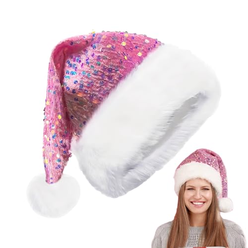 Anulely Pailletten Nikolausmütze Rosa, Weihnachten Pailletten Nikolausmütze mit glänzenden Pailletten und, Weihnachten Kopfbedeckung Happy New Year Pailletten Nikolausmütze, Nikolauskostüm Mütze für von Anulely