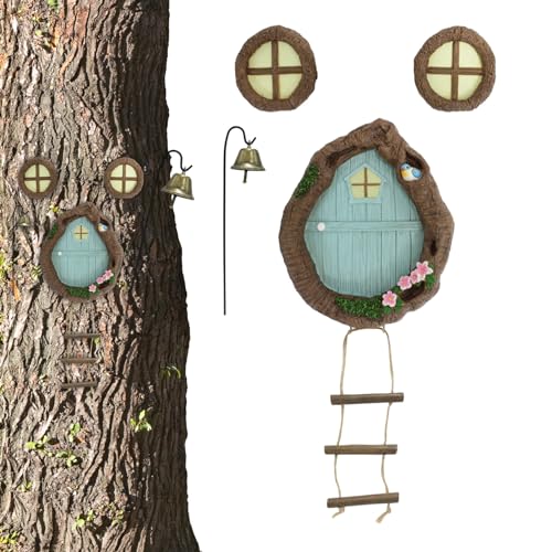 Miniatur- und Tür, Feentür und zum Öffnen, Baum- für Feengarten, beleuchtete -Tür- und Schlaffenster für Rasen, Garten, Hof, von Anulely