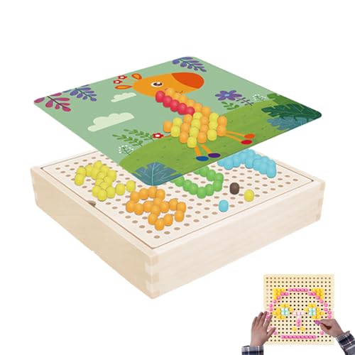 Nagel-Puzzle mit Pilzen, 240 Nagelpfähle, mit Aufbewahrungsbox aus Massivholz, Nägel in Pilzform aus Holz, perforierte Platte, ab 3 Jahren von Anulely