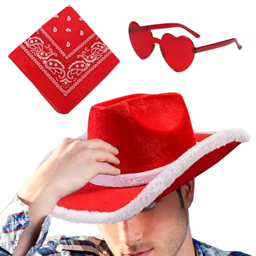 Weihnachtsmann-Cowboyhut, Cosplay, Cowboyhut, Westernhut, 3 x Weihnachtsfeier mit Bandana und Herzbrille, Cowgirl für Party, Urlaub, Cosplay von Anulely