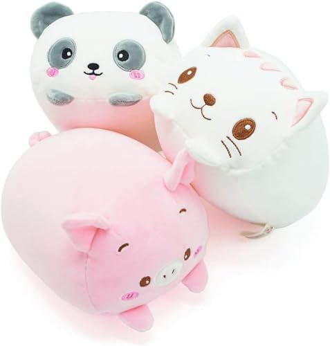 3 Plüschtiere Katze Panda Schwein, weicher Plüsch, Plüschpuppe, Plüschkissen, weiches Spielzeug, kreative Geschenke Spielzeug für Kinder Mädchen (23 cm) von Anyhot