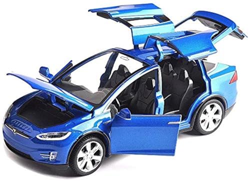Anyhot Auto-Model für Tesla X 90 1:32 Autolegering mit Ton und Licht auch als Spielzeugauto mit Rückziehfunktion für Kinder Geschenk(blau) von Anyhot