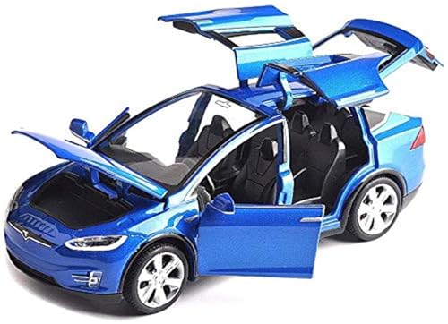 Anyhot Auto-Model für Tesla X 90 1:32 Autolegering mit Ton und Licht auch als Spielzeugauto mit Rückziehfunktion für Kinder Geschenk(blau) von Anyhot