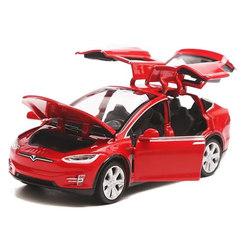 Anyhot Auto-Model für Tesla X 90 1:32 Autolegering mit Ton und Licht auch als Spielzeugauto mit Rückziehfunktion für Kinder Geschenk(rot) von Anyhot