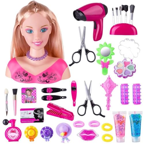 Anyhot Frisierkopf für Kinder, Frisierkopf und Make-up, für Kinder, fertig zum Stylen des Kopfes, Puppe, Frisur, Spielzeug mit Haartrockner für kleine Mädchen von Anyhot