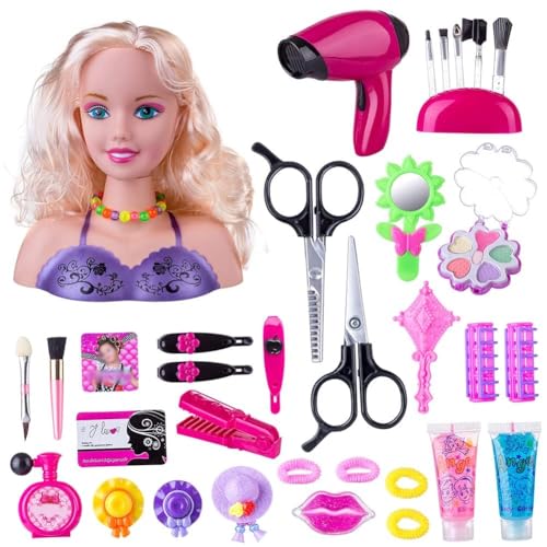 Anyhot Frisierkopf für Kinder, Haartrockner – Kosmetikspielzeug für Mädchen – Make-up-Kopf – bestes Geschenk für Mädchen im Alter von 4, 5, 6, 7, 8 Jahren von Anyhot