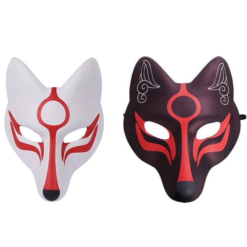 Anyhot Fuchs Maske Erwachsene Gesichtsmaske Halbmaske Japanische Kabuki Cosplay Kostüm Maske für Maskenball Karneval Fasching Maskerade Theater Verkleidung 2 Stück von Anyhot