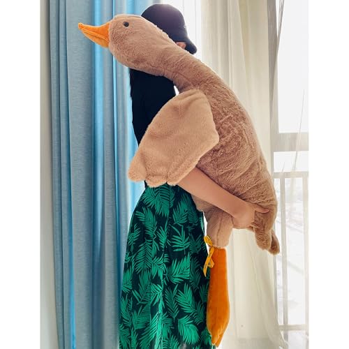 Anyhot Gans Kuscheltier, XXL Plushie, Kawaii Plush, Ente Kuscheltier, Großes Gänse-Stofftier (Braun., 130cm) von Anyhot