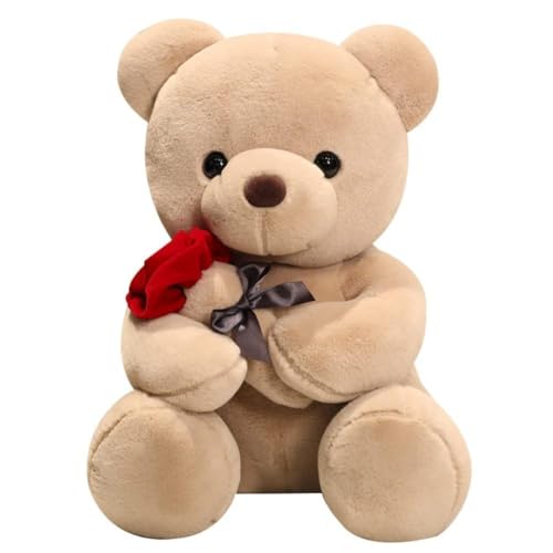 Anyhot Teddybär mit Rose, niedliches Plüschspielzeug, Geschenk für Kinder, Jungen, Mädchen, Geburtstag, Weihnachten, Valentinstag (23 cm, braun) von Anyhot
