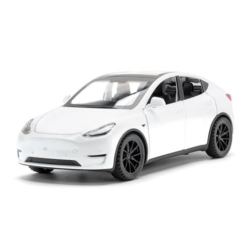 Anyhot Tesla Model Y 1:32 Modell, Elektronisches Spielzeug aus Druckguss Legierung mit Rückzugsfunktion, mit Licht und Musik, Mini Fahrzeug Spielzeug als Geschenk für Kinder (Weiß) von Anyhot