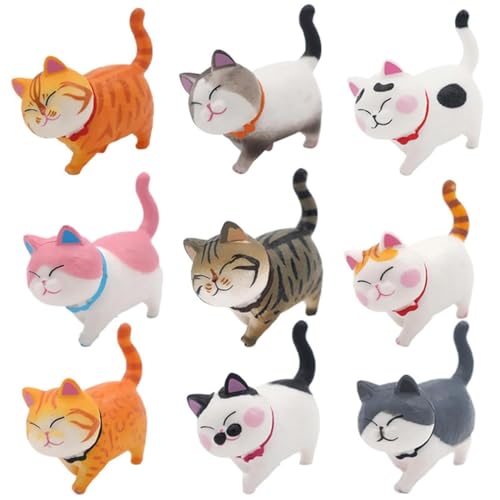 Katzenfigur, 9 Stück Figuren Katzen Realistische Kätzchen Lernspielzeug Tierfiguren Ornamente Katze PVC Modell für Kinder Katzenliebhaber Dekoration für Zuhause Auto von Anyhot