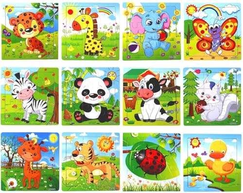 Puzzle für Kinder, 2, 3, 4, 5 Jahre, 12 x 9 Teile, Holzpuzzle mit Aufbewahrungstasche, Montessori Puzzle, Lernspiele, Tiere, für Kinder, Kleinkinder, Jungen, Mädchen, 2 – 5 Jahre Puzzle für Kinder, 2, 3, 4, 5 Jahre, 12 x 9 Teile, Holzpuzzle mit Aufbewahrungstasche, Montessori Puzzle, Lernspiele, Tiere, für Kinder, Kleinkinder, Jungen, Mädchen, 2 – 5 Jahre von Anyhot