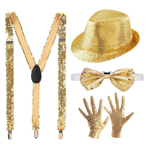 Anyingkai 4 Set Glitzer Accessoires Herren,Glitzer Outfit Herren,Pailletten Zylinder Hut Hosenträger,Pailletten Hosenträger Set,Glitzer Fliege und Hosenträger Herren,Gold Pailletten Kostüm Anyingkai 4 Set Glitzer Accessoires Herren,Glitzer Outfit Herren,Pailletten Zylinder Hut Hosenträger,Pailletten Hosenträger Set,Glitzer Fliege und Hosenträger Herren,Gold Pailletten Kostüm von Anyingkai