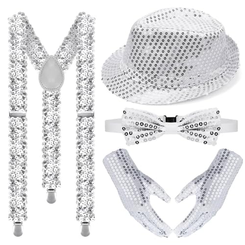 Anyingkai 4 Set Glitzer Accessoires Herren,Glitzer Outfit Herren,Pailletten Zylinder Hut Hosenträger,Pailletten Hosenträger Set,Glitzer Fliege und Hosenträger Herren,Pailletten Kostüm Silber Anyingkai 4 Set Glitzer Accessoires Herren,Glitzer Outfit Herren,Pailletten Zylinder Hut Hosenträger,Pailletten Hosenträger Set,Glitzer Fliege und Hosenträger Herren,Pailletten Kostüm Silber von Anyingkai
