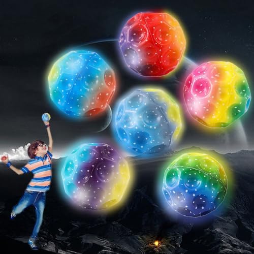 Anyingkai 6 Stück Moon Ball Leuchtend,Astro Jump Ball Rainbow mit Licht,Spaceball Moon Ball,Moon Ball Rainbow,Hohe Springender Gummiball,Super High Bouncing Space Ball,Jumping Ball Bouncing Ball von Anyingkai