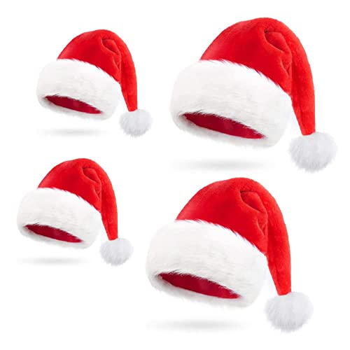 Anyingkai 4 Stück Weihnachtsmütze Familie Set,Weihnachtsmütze Erwachsene,Nikolausmütze Plüsch,Weihnachtsmütze für Kinder,Weihnachtsmann Mütze Rot,Weihnachts Kopfbedeckung Familie von Anyingkai