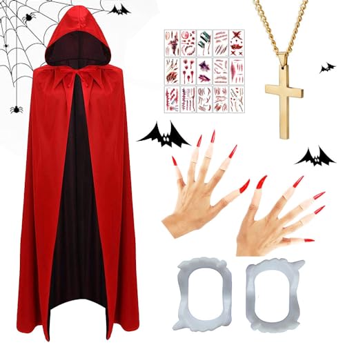 Vampirumhang Unisex Umhang,Kapuzenumhang in Schwarz-Rot, Beidseitig, für Erwachsene - Halloween-Kostüm, Vampir-Kostüm, Horror-Kostüm, Halloween-Themenp von Anyingkai