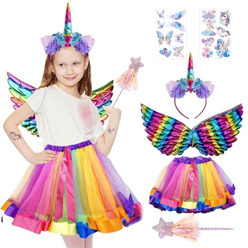 Einhorn Kostüm Prinzessin Set,5 Stück Einhorn Kostüm Kinder,Einhorn Kostüm kinder Mädchen,mit Einhorn Haarreif Einhorn Flügel Zauberstab Tüllrock Einhorn Aufkleber,für Karneval, Fasching,Party Einhorn Kostüm Prinzessin Set,5 Stück Einhorn Kostüm Kinder,Einhorn Kostüm kinder Mädchen,mit Einhorn Haarreif Einhorn Flügel Zauberstab Tüllrock Einhorn Aufkleber,für Karneval, Fasching,Party von Anyingkai