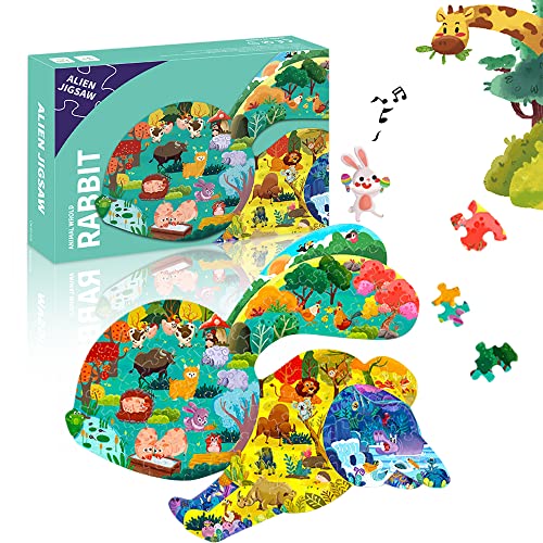 Puzzle Kaninchen Kinder,Besondere Puzzle für Kinder,Jigsaw Puzzle 120 Teile,Witzig Kinderpuzzle Geschenk,Tier Puzzle ab 3 4 5 6 7 8 9 Jahren für Jungen Mädchen von Anyingkai