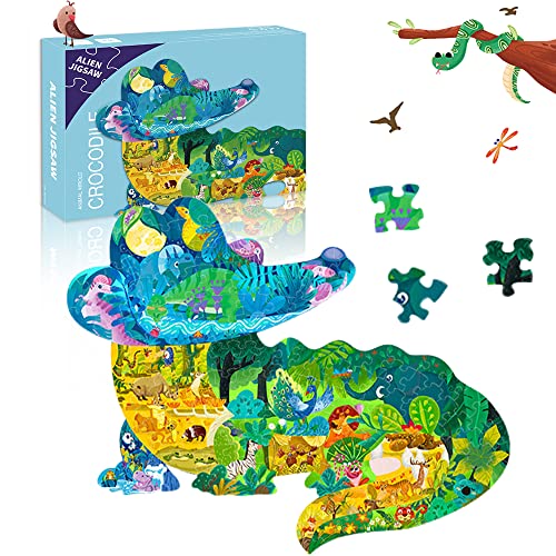 Puzzle Krokodil Kinder,Besondere Puzzle für Kinder,Ocean Puzzle,Fisch Puzzle Kinder,Jigsaw Puzzle 154 Teile,Witzig Kinderpuzzle Geschenk,Tier Puzzle ab 3-10 Jahren für Jungen Mädchen von Anyingkai