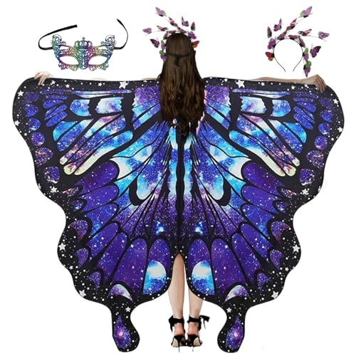 Anyingkai Schmetterling Kostüm Damen,Schmetterlingsflügel Erwachsene,3-teiliges Set Schmetterling Umhang,Schmetterling Damen Umhang,Schmetterlingskostüm Flügel Cosplay Fasching Skostüme für Karneval von Anyingkai