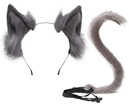 Anzeho Kunstpelz Katzenschwanz und Katzenohren Kit Tierschwanz Kostüm Halloween Cosplay, GRAU, Medium Anzeho Kunstpelz Katzenschwanz und Katzenohren Kit Tierschwanz Kostüm Halloween Cosplay, GRAU, Medium von Anzeho