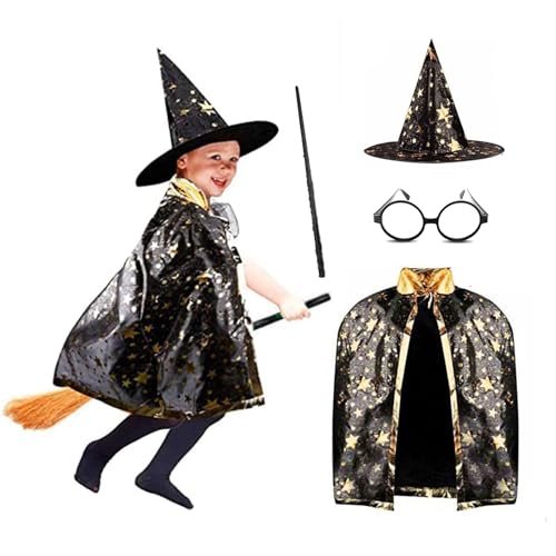 Anzmtosn Halloween Kostüme Hexen Zauberer Umhang mit Hut Zauberer Cape und Hut Kinder Kinder Kostüm Cosplay Kostüm für Kinder von Anzmtosn