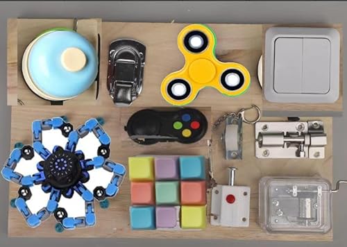Fidget Board Spielzeug für Kinder Erwachsene, Montessori Große beschäftigte Brett für Jungen Mädchen- Fidgets Pad Holz Sensorische Spielzeug -Fokus Aktivität Board von Anzmtosn