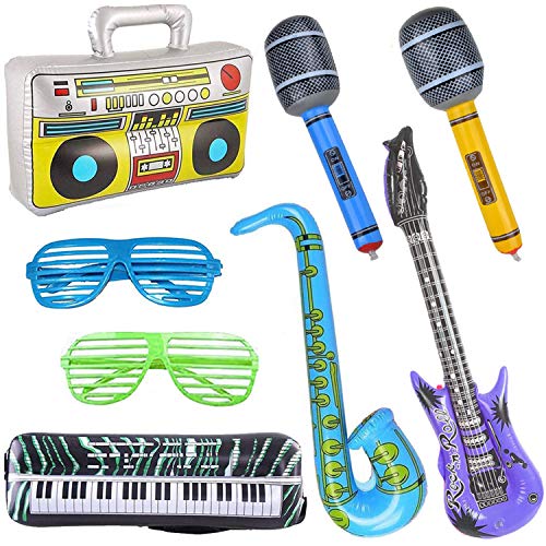 Jumbo Rock Star Schlauchboote Spielzeugset PhotoBooth Party Requisiten Gitarre Saxophon Mikrofon Boombox Tastatur Luftballons Musikinstrumente Partyzubehör Gastgeschenke Zubehör Dekoration 8 PCS von Anzmtosn