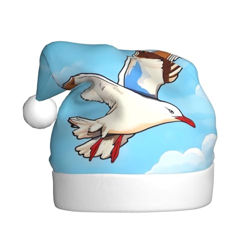 AoRom Fliegende Möwen bedruckte Weihnachtsmütze, Weihnachtsmannmütze für Erwachsene, Plüsch, Komfort, Weihnachtsmütze für Neujahr, festliche Party von AoRom