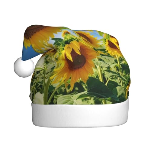 AoRom Goldene Sonnenblume bedruckte Weihnachtsmütze,Weihnachtsmütze für Erwachsene,Plüsch Komfort Xmas Hut für Neujahr Festliche Party von AoRom