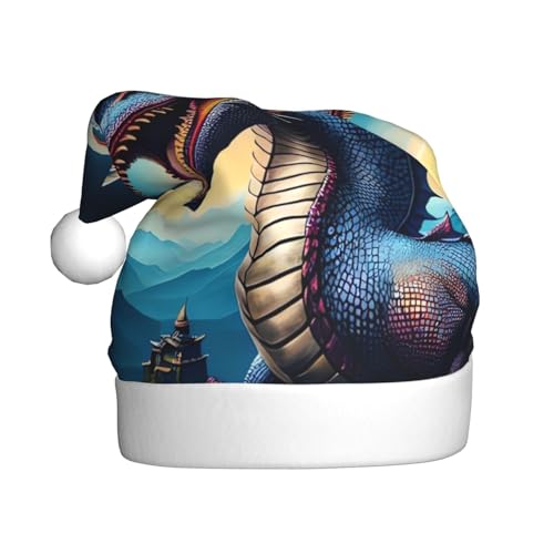 AoRom Roaring Dragon Printed Christmas Hat,Santa Hat For Adults,Plush Comfort Xmas Hat For New Year Festive Party von AoRom